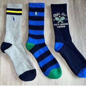 Polo by Ralph Lauren Men's Gray, Blue, and Black Tennis Crew Socks